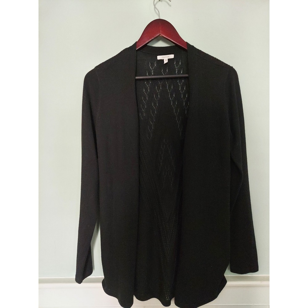 Maurices Womens Whimsigoth‎ Black Pointelle  Open Front Cardigan Sweater Small